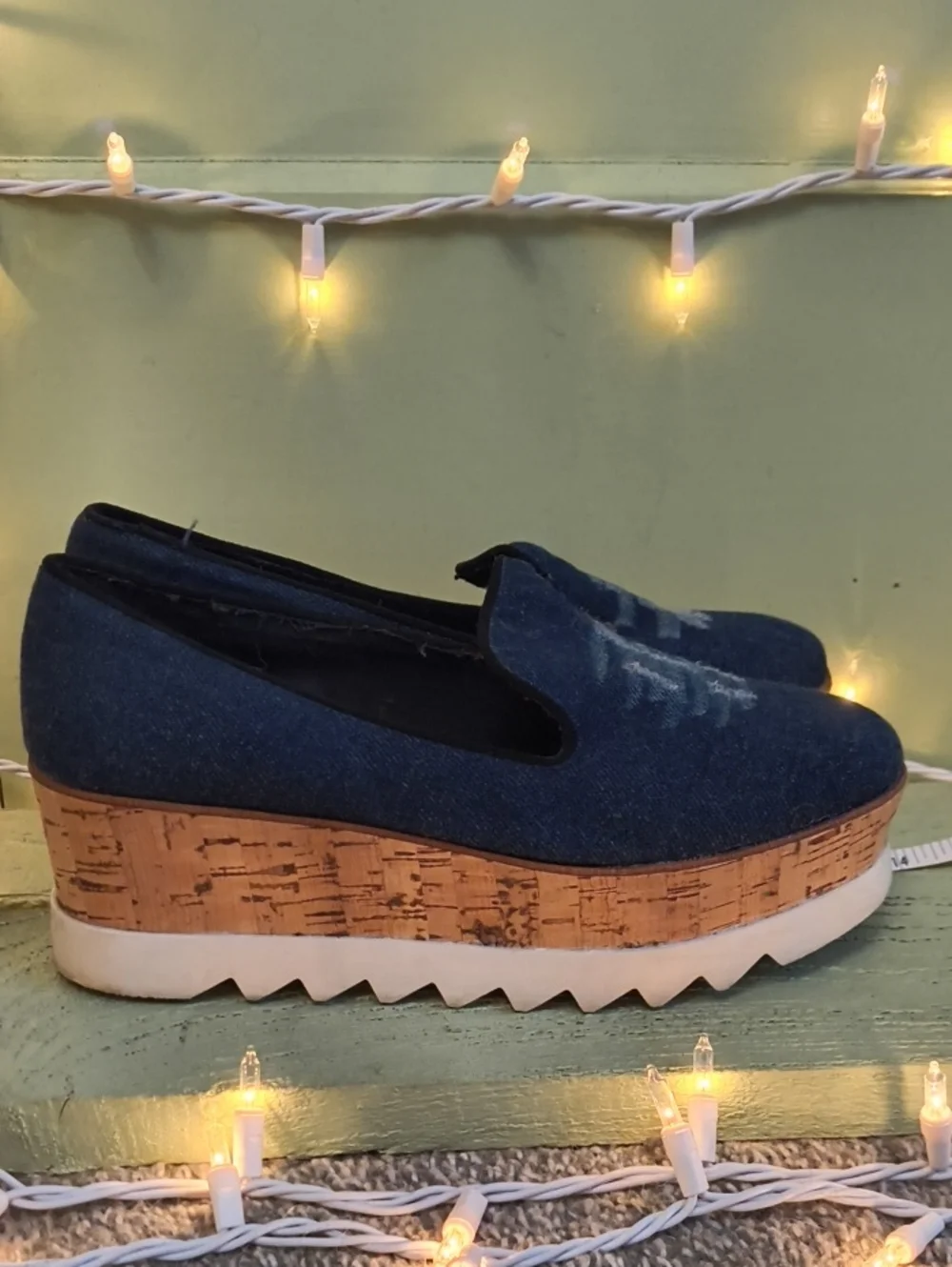 Women's Bamboo Distressed Denim Cork Platform Loafer 8